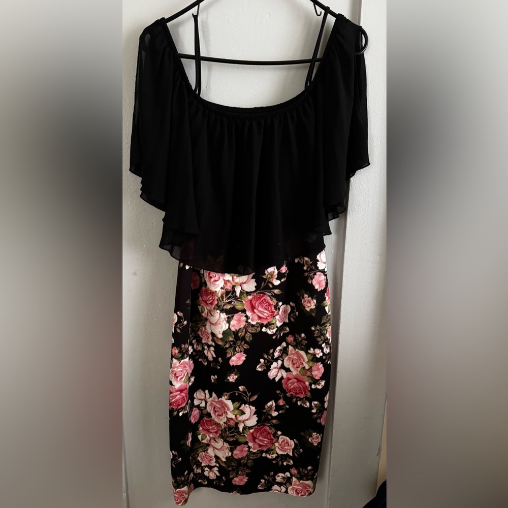 NWOT Floral Black and Pink Women's Dress